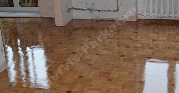 Циклевка дубового паркета, уложенного квадратами 14 После